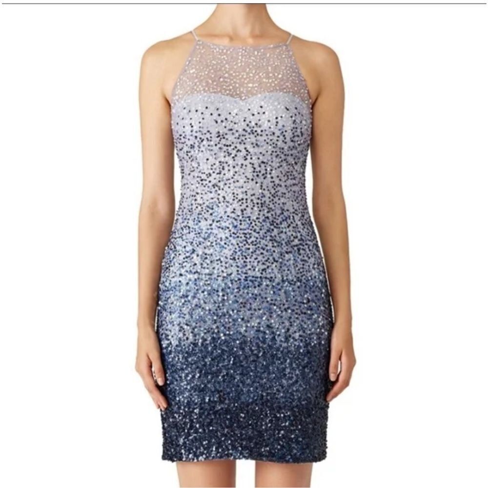 Badgley Mischka Blue Ombre Sheath Dress